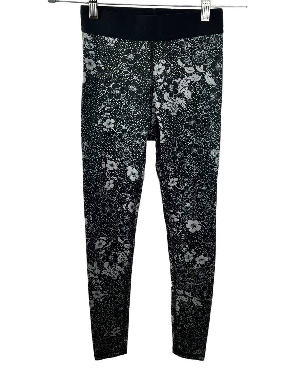NOLI Black White Floral Green Side Stripe 7/8 Length Leggings Tights Yoga USA S